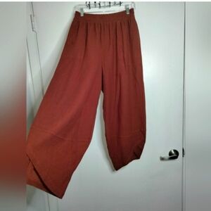 FP Beach (Sz S) Oversize Rust Stretch Slip Pockets Leo Slouchy Waffle Knit Pants